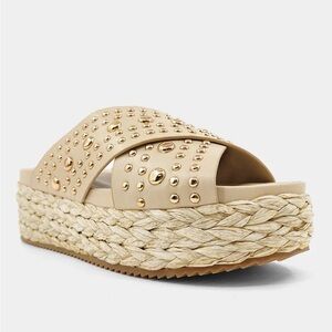 KAIA Studded Beige Espadrille Platform Sandals